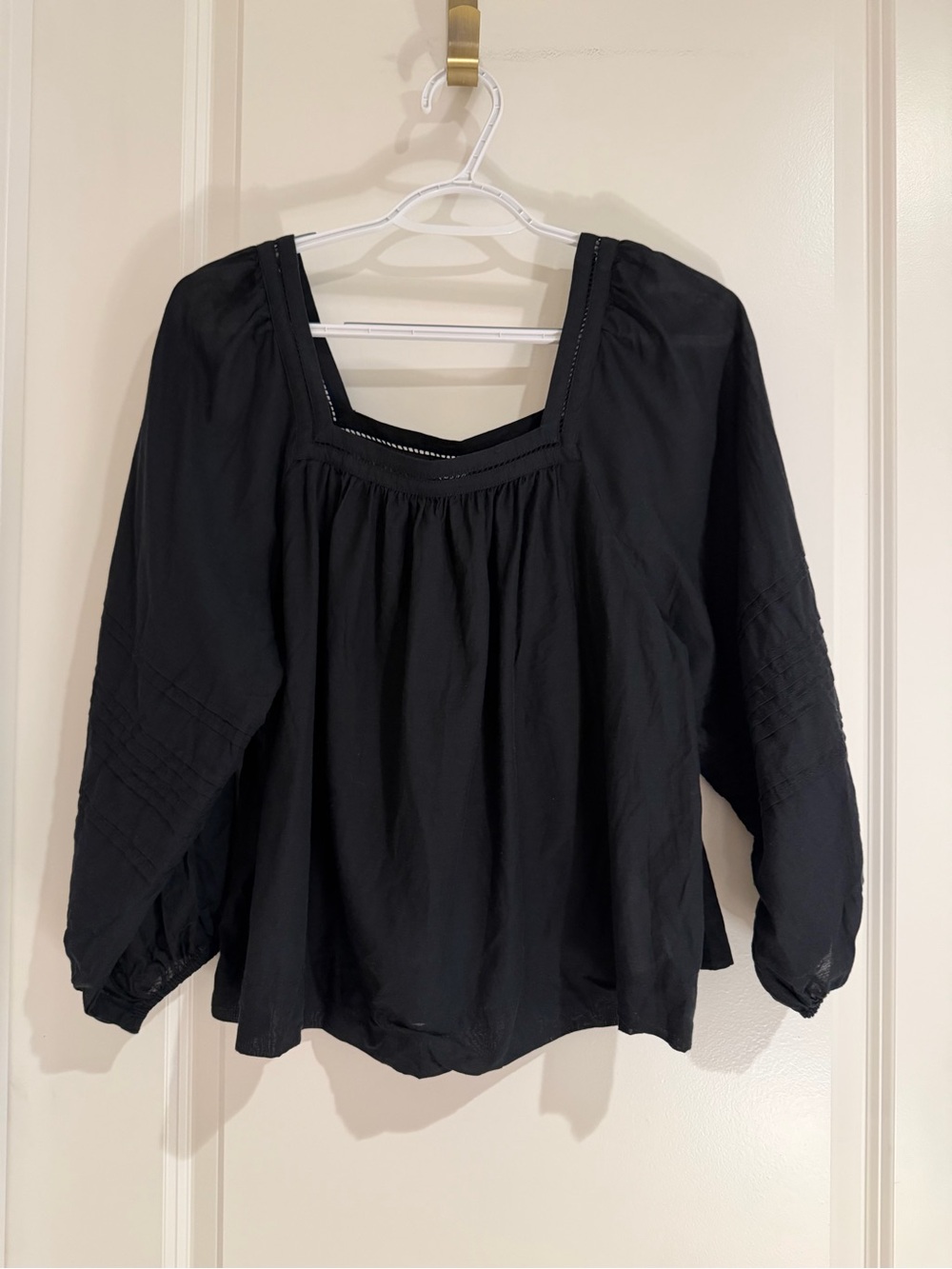 Madewell Black Square-Neck Peasant Top